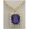 Image 1 : 22.92 CTW Natural Tanzanite And Diamond Necklace In 14K Yellow Gold