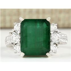 6.10 CTW Natural Emerald And Diamond Ring In 14k White Gold