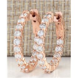 2.00CTW Natural Diamond Hoop Earrings 14K Solid Rose Gold
