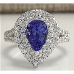 3.53CTW Natural Tanzanite Diamond Ring 14K Solid White Gold