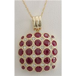 5.61CTW Natural Ruby And Diamond Pendant In 14K Solid Yellow Gold