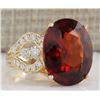 Image 2 : 19.58CTW Natural Hessonite Garnet And Diamond Ring In 14K Yellow Gold