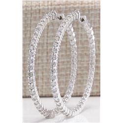 3.56CTW Natural Diamond Hoop Earrings 14K Solid White Gold