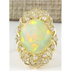10.65 CTW Natural Opal And Diamond Ring In 14k Yellow Gold