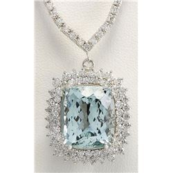19.05CTW Natural Aquamarine And Diamond Necklace In 14K White Gold