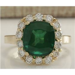 5.10CTW Natural Emerald And Diamond Ring 14K Solid Yellow Gold