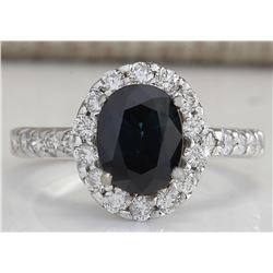 3.11CTW Natural Blue Sapphire Diamond Ring 14K Solid White Gold