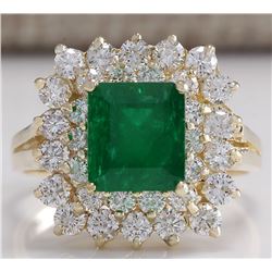 2.87CTW Natural Emerald And Diamond Ring 14K Solid Yellow Gold