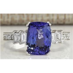 3.75 CTW Natural Blue Tanzanite And Diamond Ring In 14K White Gold