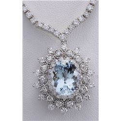 14.86CTW Natural Aquamarine And Diamond Necklace In 14K White Gold