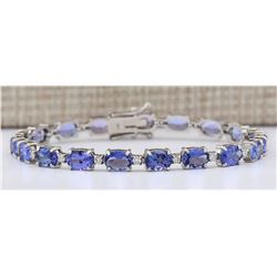 20.30 CTW Natural Tanzanite And Diamond Bracelet In 14k Solid White Gold