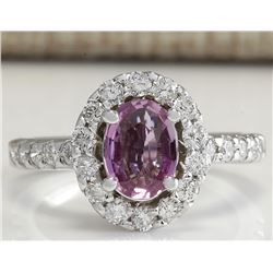 2.02CTW Natural Pink Ceylon Sapphire Diamond Ring 14K Solid White Gold