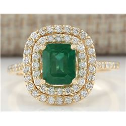 2.33CTW Natural Emerald And Diamond Ring In 14K Yellow Gold