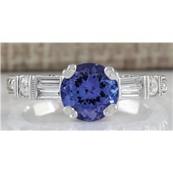 2.36 CTW Natural Blue Tanzanite And Diamond Ring 14K Solid White Gold