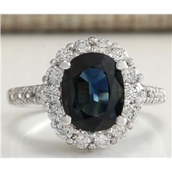 3.68CTW Natural Blue Sapphire Diamond Ring 14K Solid White Gold