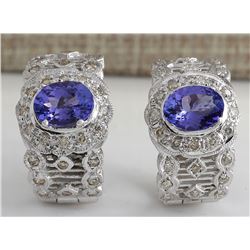 4.20CTW Natural Tanzanite And Diamond Earrings 14K Solid White Gold