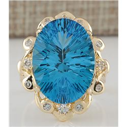 13.85CTW Natural Topaz And Diamond Ring In 14K Yellow Gold