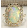 Image 1 : 2.95CTW Natural Opal And Diamond Ring In 14K Solid Yellow Gold