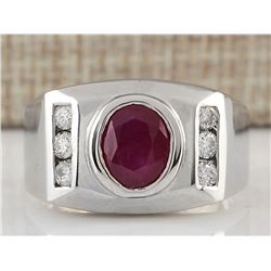 3.77CTW Natural Ruby And Diamond Ring In 14K White Gold