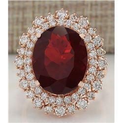 8.13CTW Natural Mexican Fire Opal And Diamond Ring 14K Solid Rose Gold
