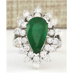 5.20 CTW Natural Emerald And Diamond Ring In 14k White Gold