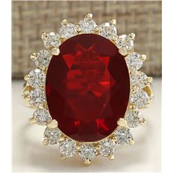 5.18CTW Natural Fire Opal And Diamond Ring 14K Solid Yellow Gold