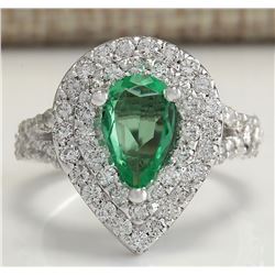 2.36CTW Natural Emerald And Diamond Ring 14K Solid White Gold