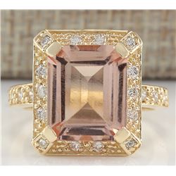 5.56CTW Natural Morganite And Diamond Ring In 14K Solid Yellow Gold