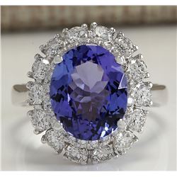 4.88CTW Natural Blue Tanzanite And Diamond Ring 14K Solid White Gold