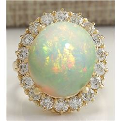 13.541CTW Natural Opal And Diamond Ring In 14K Solid Yellow Gold