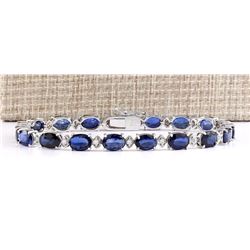 16.97 CTW Natural Sapphire And Diamond Bracelet In 14k Solid White Gold
