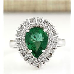 2.65 CTW Natural Emerald And Diamond Ring In 14k White Gold