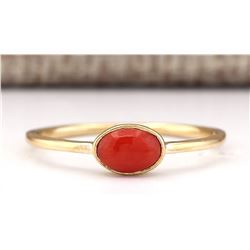 0.60 CTW Natural Coral Ring In 14k White Gold