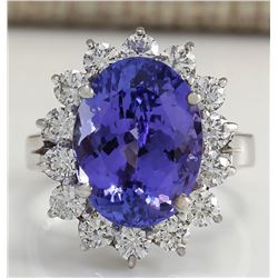 8.65CTW Natural Blue Tanzanite And Diamond Ring 14K Solid White Gold