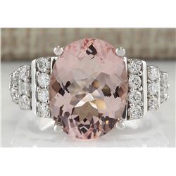5.30CTW Natural Morganite And Diamond Ring 14K Solid White Gold