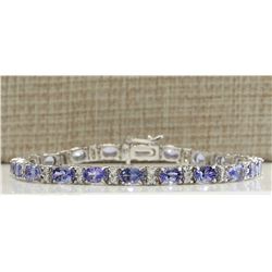 11.01CTW Natural Tanzanite And Diamond Bracelet In 14K Solid White Gold