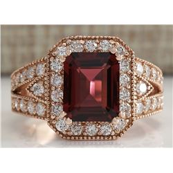 3.89CTW Natural Pink Tourmaline And Diamond Ring 14K Solid Rose Gold