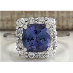 3.72CTW Natural Blue Tanzanite And Diamond Ring In 14K White Gold