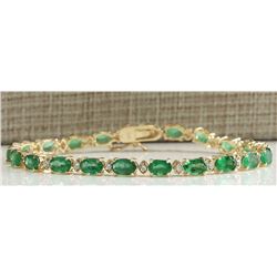 8.86CTW Natural Colombian Emerald And Diamond Bracelet In 14K Yellow Gold