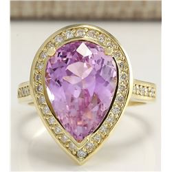 8.71 CTW Natural Pink Kunzite And Diamond Ring In 14K Yellow Gold