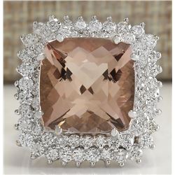9.71CTW Natural Peach Morganite And Diamond Ring In 14K Solid White Gold