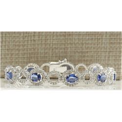 12.42CTW Natural Sapphire And Diamond Bracelet In 14K Solid White Gold