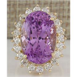 26.27CTW Natural Kunzite And Diamond Ring In 14K Yellow Gold