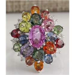 7.63Ct Natural Ceylon Sapphire And Diamond Ring In14K Solid White Gold