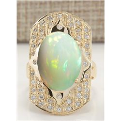 7.38CTW Natural Opal And Diamond Ring In 14K Yellow Gold