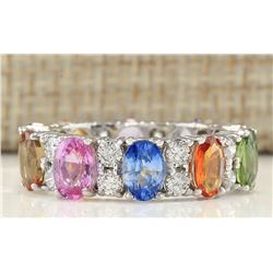 7.09CTW Natural Sapphire And Diamond Ring In 14K White Gold