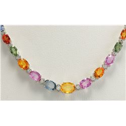 34.11CTW Natural Ceylon Sapphire And Diamond Necklace In 14K White Gold