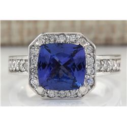 3.75CTW Natural Tanzanite And Diamond Ring In 14K White Gold
