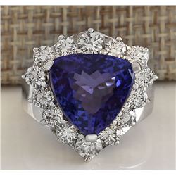 11.21CTW Natural Blue Tanzanite And Diamond Ring 14K Solid White Gold