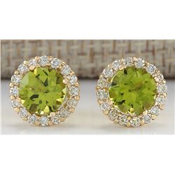 3.65 CTW Natural Peridot And Diamond Earrings 14k Solid Yellow Gold